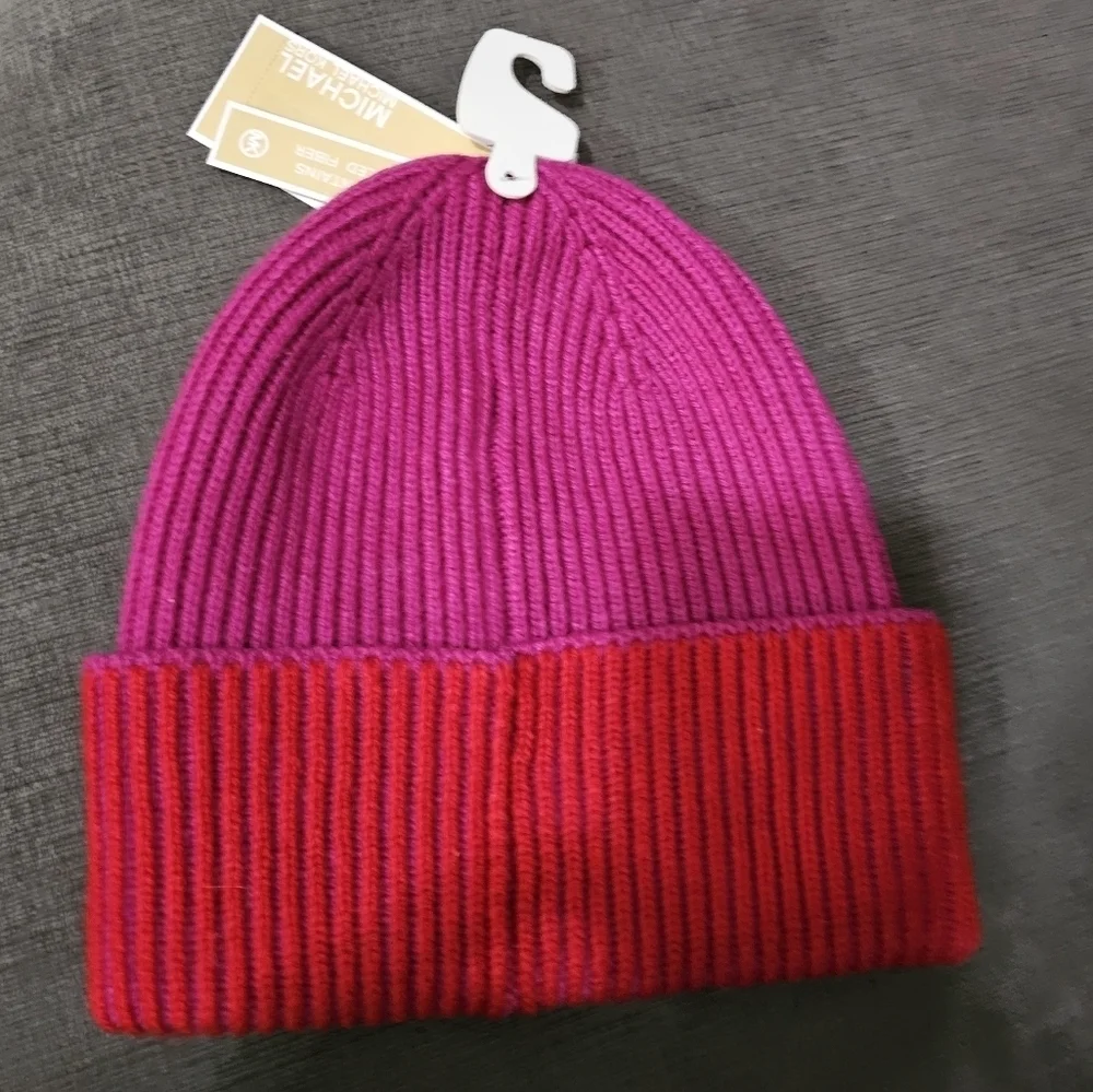 Michael Kors Women's colorblocked  Plaited Fisherman Rib Cuff Beanie Winter Hat